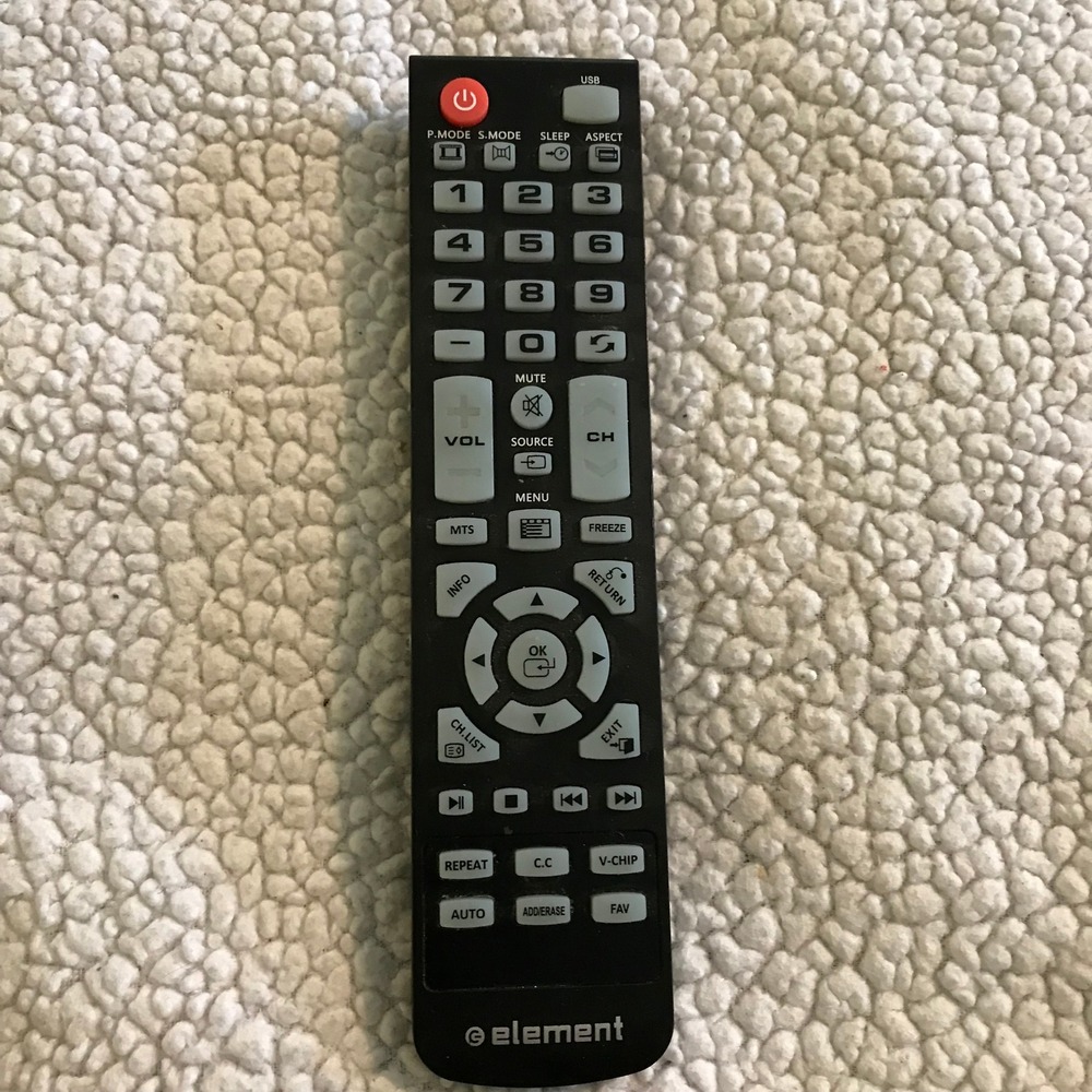 Element Brand TV Remote Control Replacement Black Grey Buttons